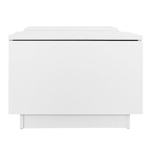 Table Basse Blanche 100x50x35,5 Cm, Verre, LED App, 2 Tiroirs Et Compartiment Ouvert