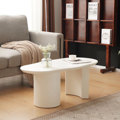 Table Basse Blanche 100 Cm, Forme Irrégulière, Mdf Laqué, Design Courbé Et Durable