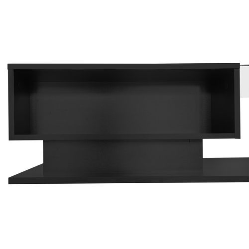 Table Basse Noire Brillante 100x50x32 Cm, Verre, 1 Tiroir, LED, Design Moderne Et Résistant
