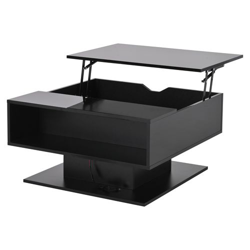Table Basse Hydraulique 80x77x40 Cm, Design Géométrique, Avec Rangement, Haute Brillance, Noir.