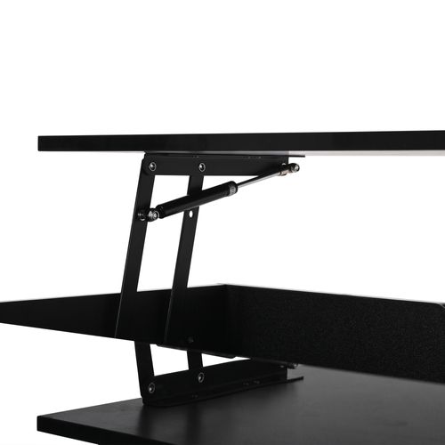 Table Basse Hydraulique 80x77x40 Cm, Design Géométrique, Avec Rangement, Haute Brillance, Noir.