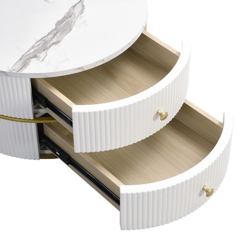 Ensemble 2 Tables Basses Rondes Effet Marbre, 60x46 Et 50x30,8 Cm, 2 Tiroirs, Capacité 30 Kg