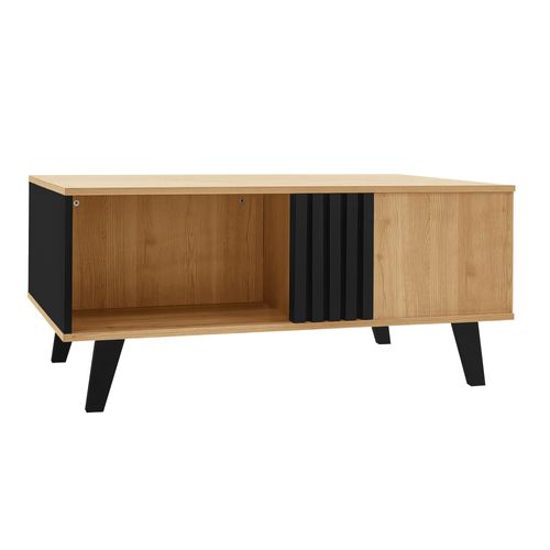 Table Basse 100x60x45 Cm, Design Bois Et Noir, Tiroirs Et Rangements Polyvalents
