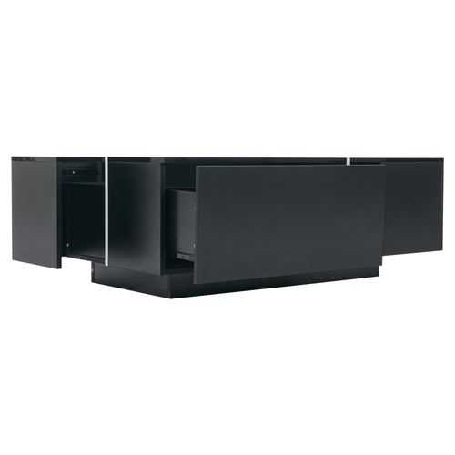 Table Basse Carrée Noire 100x60x40 Cm, Patchwork Brillante, 4 Tiroirs, Plateau Coulissant