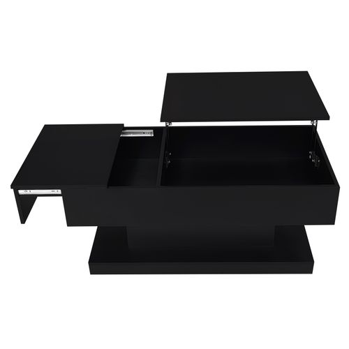 Table Basse Brillante 100x50x45 Cm Avec LED, Plateau Relevable, Design Coulissant Et Rangement