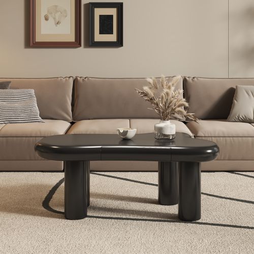 Table Basse Noire Forme Nuage Avec LED 16 Couleurs Et Tiroir Rangement Moderne Pour Salon