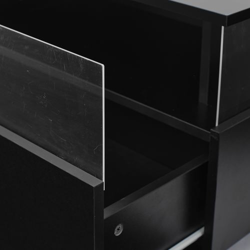 Table Basse Brillante LED 70x70x41 Cm, 2 Tiroirs, Espace Transparent, 30 Kg, Style Moderne