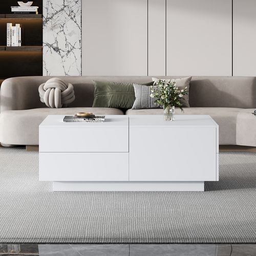 Table Basse Moderne 90x55x45 Cm, Plateau Coulissant, 4 Tiroirs, Élégante Pour Salon