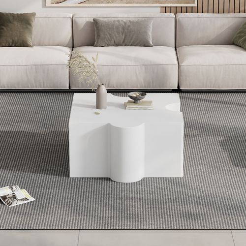 Table Basse Blanche 65x65x32 Cm, Motif Puzzle, Plateau Mdf, Design Artistique Moderne Pour Salon