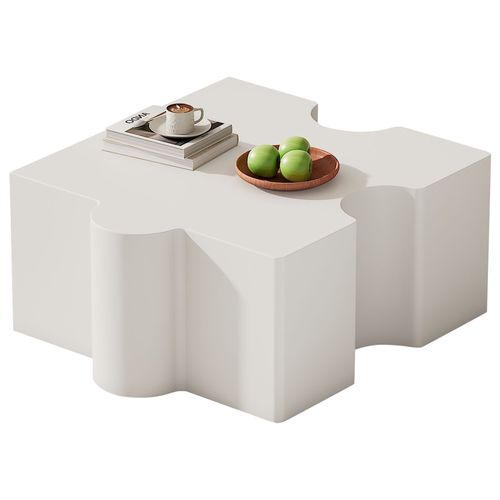 Table Basse Blanche 65x65x32 Cm, Motif Puzzle, Plateau Mdf, Design Artistique Moderne Pour Salon