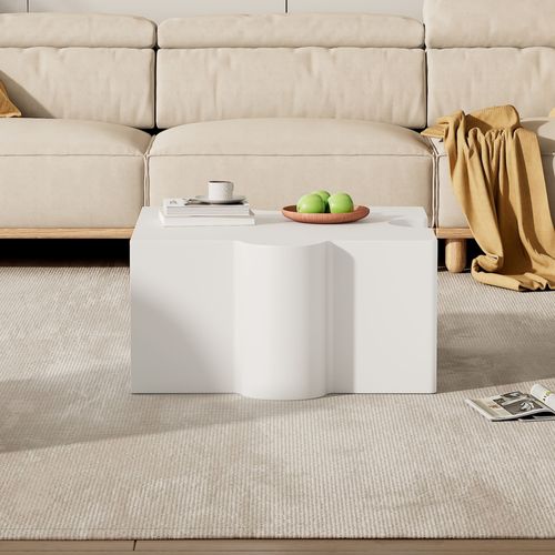 Table Basse Blanche 65x65x32 Cm, Motif Puzzle, Plateau Mdf, Design Artistique Moderne Pour Salon
