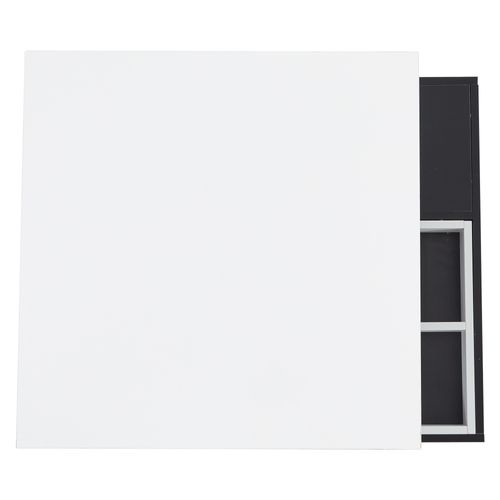 Table Basse Rotative 360°, 2 Niveaux, Rangement, Blanc Brillant, Base Noire, 70x70x36 Cm