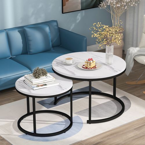 Table Basse Ronde Gigogne, Lot De 2, Tables D'appoint Empilables, Design Moderne Pour Salon