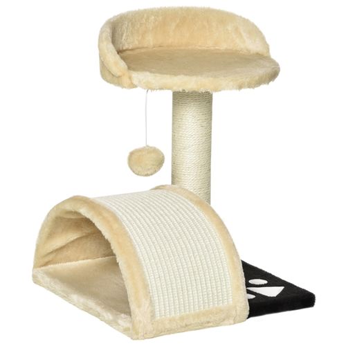Lit 35,5x37x46 Cm Pour Chat En Peluche Beige, Poteaux Sisal, Pont Incurvé Et Balle Suspendue