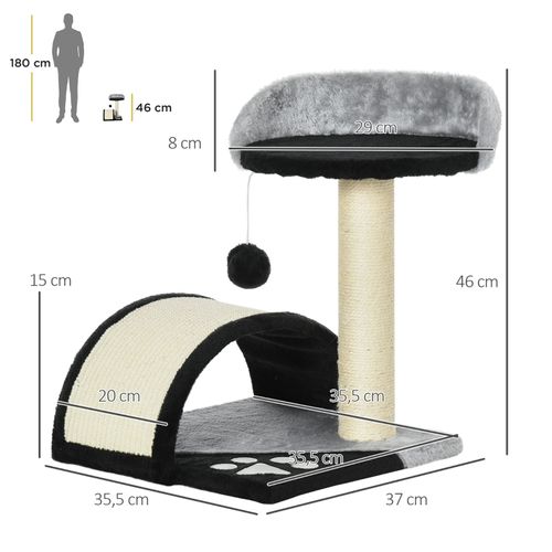 Arbre à Chat Noir En Peluche Avec Cordes Sisal, Plateformes Ludiques Et Jouet Suspendu