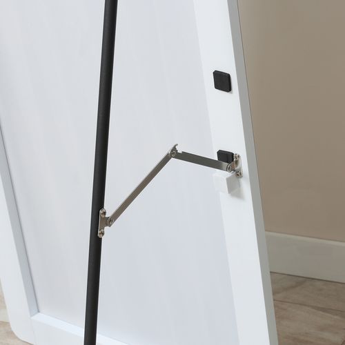 Miroir 45x158,5 Cm Verre Argenté, Cadre Aluminium Et Pied Noir, Montage Mural Ou Sur Pied