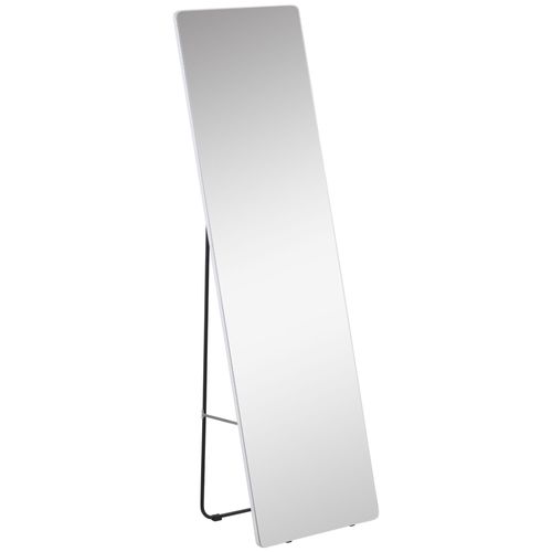 Miroir 45x158,5 Cm Verre Argenté, Cadre Aluminium Et Pied Noir, Montage Mural Ou Sur Pied