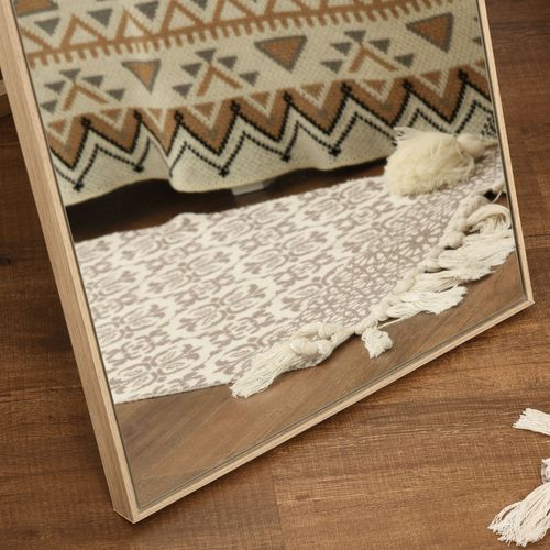 Miroir Sur Pied 148x38 Cm En Verre Haute Résolution, Cadre Mdf Bois Clair Effet 3d