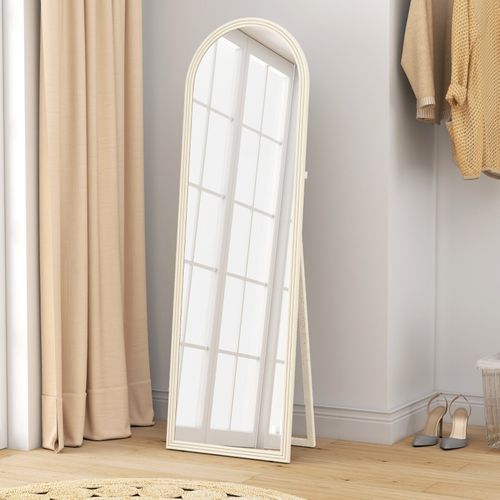 Miroir Pleine Longueur 50x160 Cm Blanc, Cadre Effet Pierre En Arc, Pose Murale Ou Sur Pied