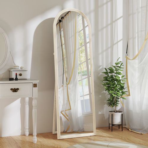 Miroir Pleine Longueur 50x160 Cm Blanc, Cadre Effet Pierre En Arc, Pose Murale Ou Sur Pied