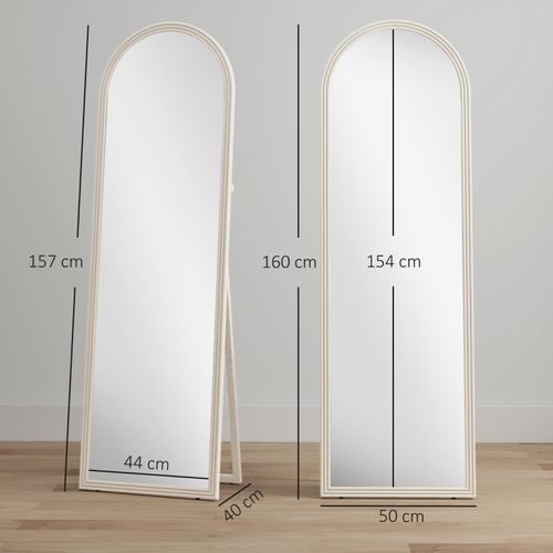 Miroir Pleine Longueur 50x160 Cm Blanc, Cadre Effet Pierre En Arc, Pose Murale Ou Sur Pied