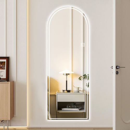 Miroir Mural Sans Cadre 165x50 Cm En Verre Argent 5 Mm, Éclairage LED 3 Coloris à Variateur