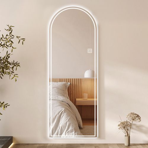 Miroir Mural Sans Cadre 165x50 Cm En Verre Argent 5 Mm, Éclairage LED 3 Coloris à Variateur