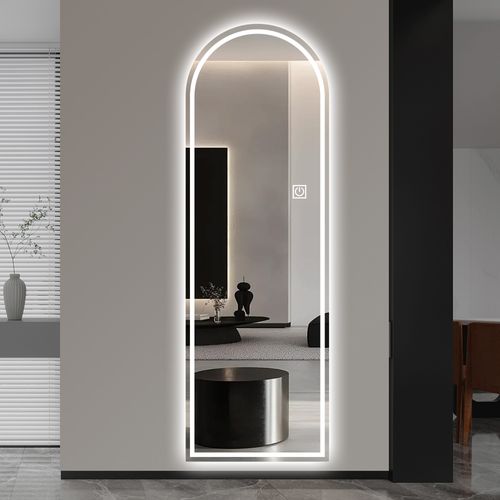 Miroir Mural Sans Cadre 165x50 Cm En Verre Argent 5 Mm, Éclairage LED 3 Coloris à Variateur