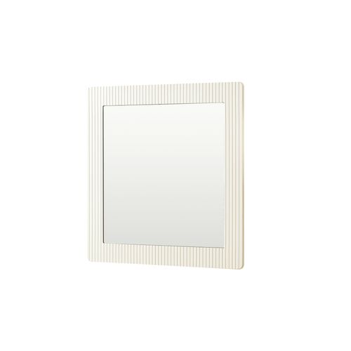 Miroir Mural Carré 80x80 Cm Blanc Imitation Bois, Cadre Mdf à Finition Striée Verticale