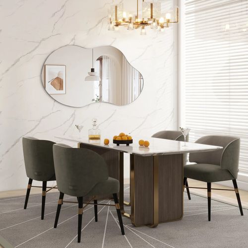 Miroir Mural Asymétrique 91x55 Cm En Verre Argent Hd, Cadre Métal Argent Brossé, Élégant