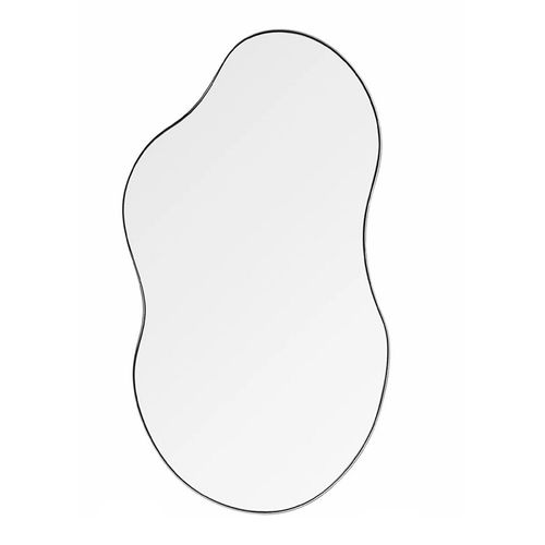 Miroir Mural Asymétrique 91x55 Cm En Verre Argent Hd, Cadre Métal Argent Brossé, Élégant