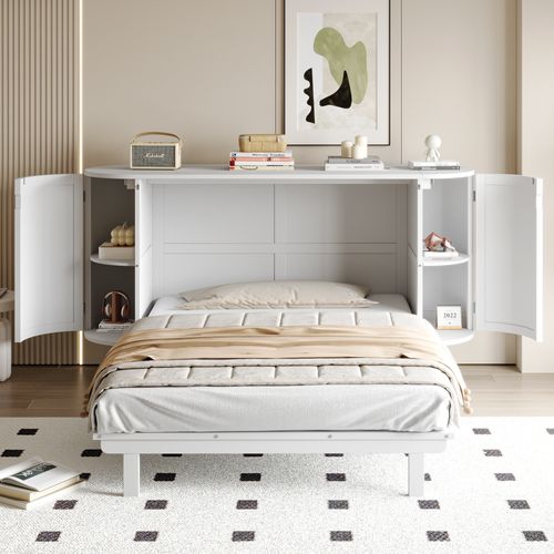Lit rabattable 140x200 Cm Avec Structure Murale Style Armoire Blanc