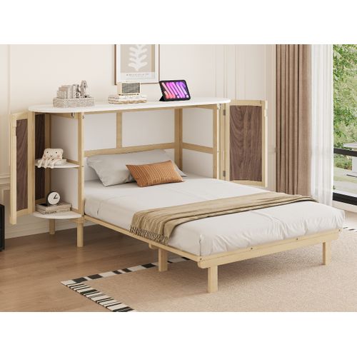 Lit rabattable 140x200 Cm Avec Structure Murale Rattan