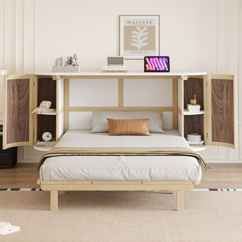 Lit rabattable 140x200 Cm Avec Structure Murale Rattan