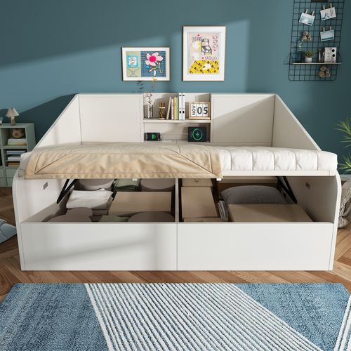 Lit Coffre 140x190 Cm Avec Sommier Relevable Blanc