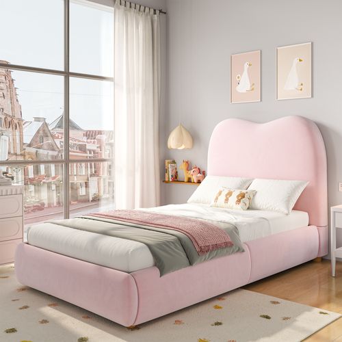 Lit Coffre 90x200 Cm Avec Sommier Relevable Tête De Lit Rembourrée Velours Rose
