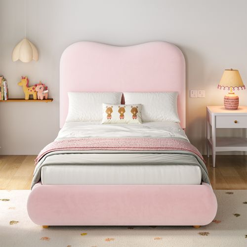 Lit Coffre 90x200 Cm Avec Sommier Relevable Tête De Lit Rembourrée Velours Rose