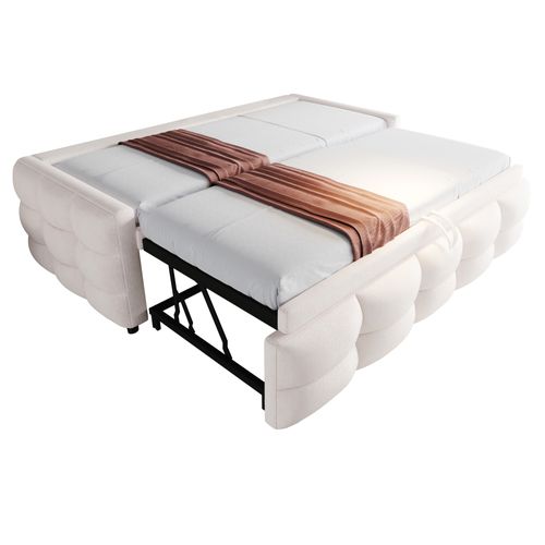 Lit Double 90/180x190 Cm Avec Structure Extensible Tissu Teddy Beige