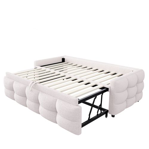 Lit Double 90/180x190 Cm Avec Structure Extensible Tissu Teddy Beige