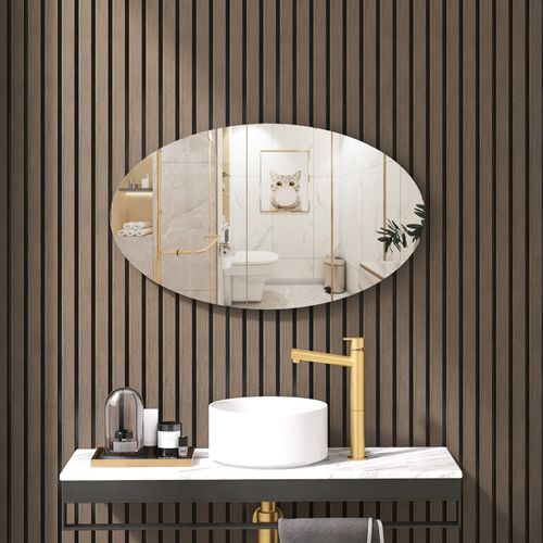 Miroir Mural 64x37 Cm Blanc Sans Cadre, Pose Horizontale/verticale, Fixation 242 Mm