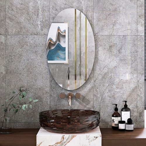 Miroir Mural 64x37 Cm Blanc Sans Cadre, Pose Horizontale/verticale, Fixation 242 Mm