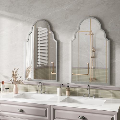 Miroir Rectangulaire 61x101 Cm Argenté, Cadre Métal Anodisé Anti-humidité, Fixation Murale