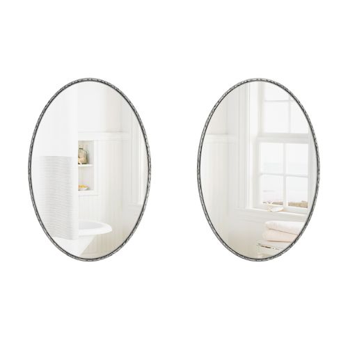 Miroir Ovale Argenté Effet Ancien En Fer Et Verre, Fond Mdf, à Suspendre Vertical Ou Horizontal