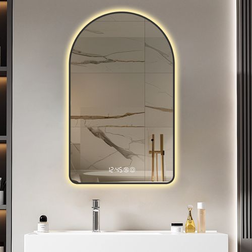 Miroir LED Arqué 60x120 Cm Noir Et Argent — Anti-buée Tactile, 3 Températures Et Intensité Réglable