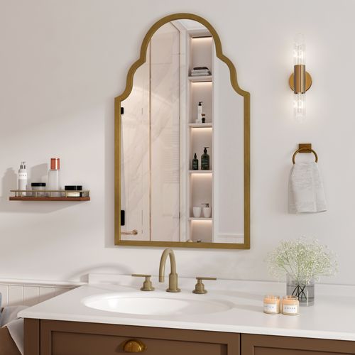 Miroir Mural 61 X 101 Cm En Verre Clair, Cadre Métal Bronze Anodisé, Sécurité Anti-casse