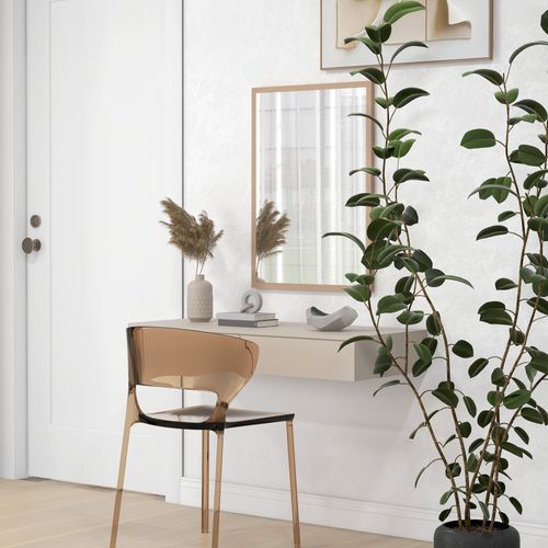 Miroir Mural 50 X 70 Cm Cadre Mdf Bois Naturel, 4 Crochets Inclus, Style Contemporain