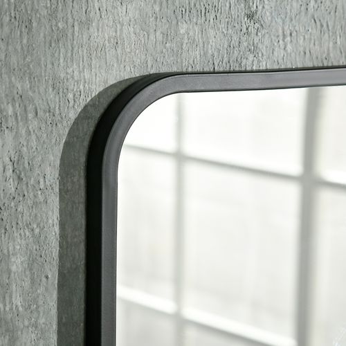 Miroir Mural 70x50 Cm En Métal Noir Avec Tablette Intégrée — Design Moderne Et Épuré