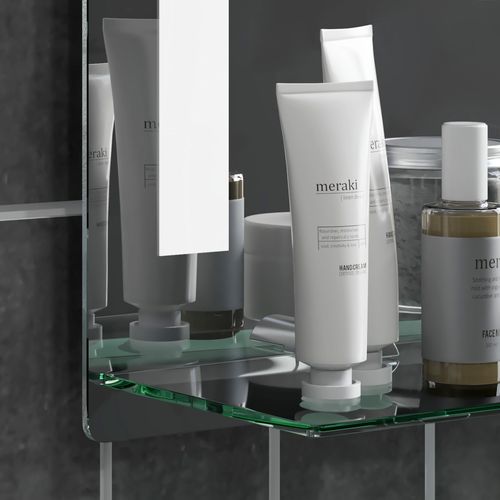 Miroir 50 X 70 Cm LED 3 Niveaux, Tablette Verre Trempé, Cadre Aluminium Argent Design