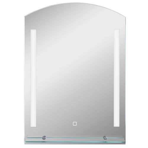 Miroir 50 X 70 Cm LED 3 Niveaux, Tablette Verre Trempé, Cadre Aluminium Argent Design