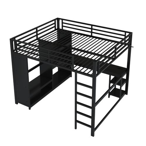 Lit Mezzanine 160x200 Cm Avec Structure En Métal Noir